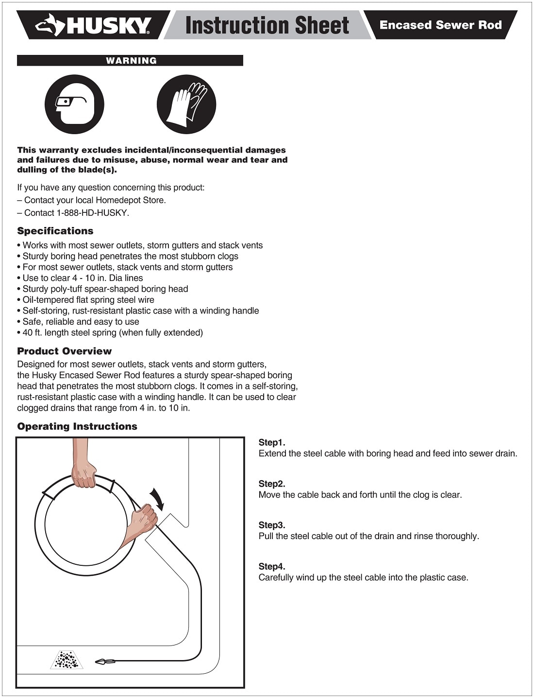 Husky Encased Sewer Rod82974111 The Home Depot